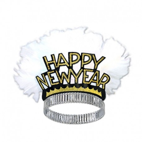 2024 HNY Tiara Diadema PLUMAS Glitter HNY AM