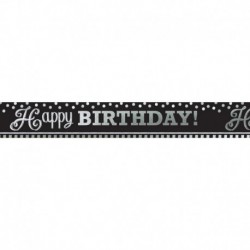 5572 Letrero Metallic Banner HBD BW Blanco Negro 7.62mts AM