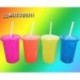 5674 Vaso Cool Neon ch 500ml con tapa y popote Plas UNI