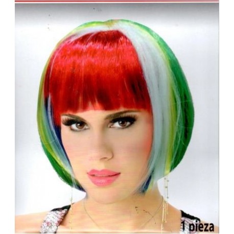 7104 Peluca Bob Multicolor Fiesta Neon wig AM