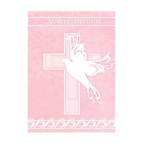 8652 Invitaciones Cruz Dove Cross Pink UNI