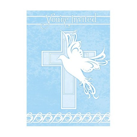 8658 Invitaciones Cruz Dove Cross Blue UNI