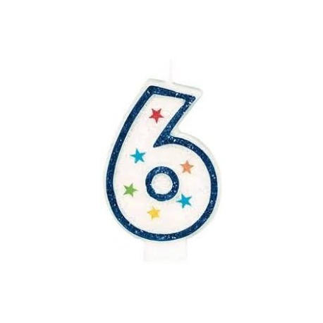 9326 Vela Num 6 glitter Estrellas AM